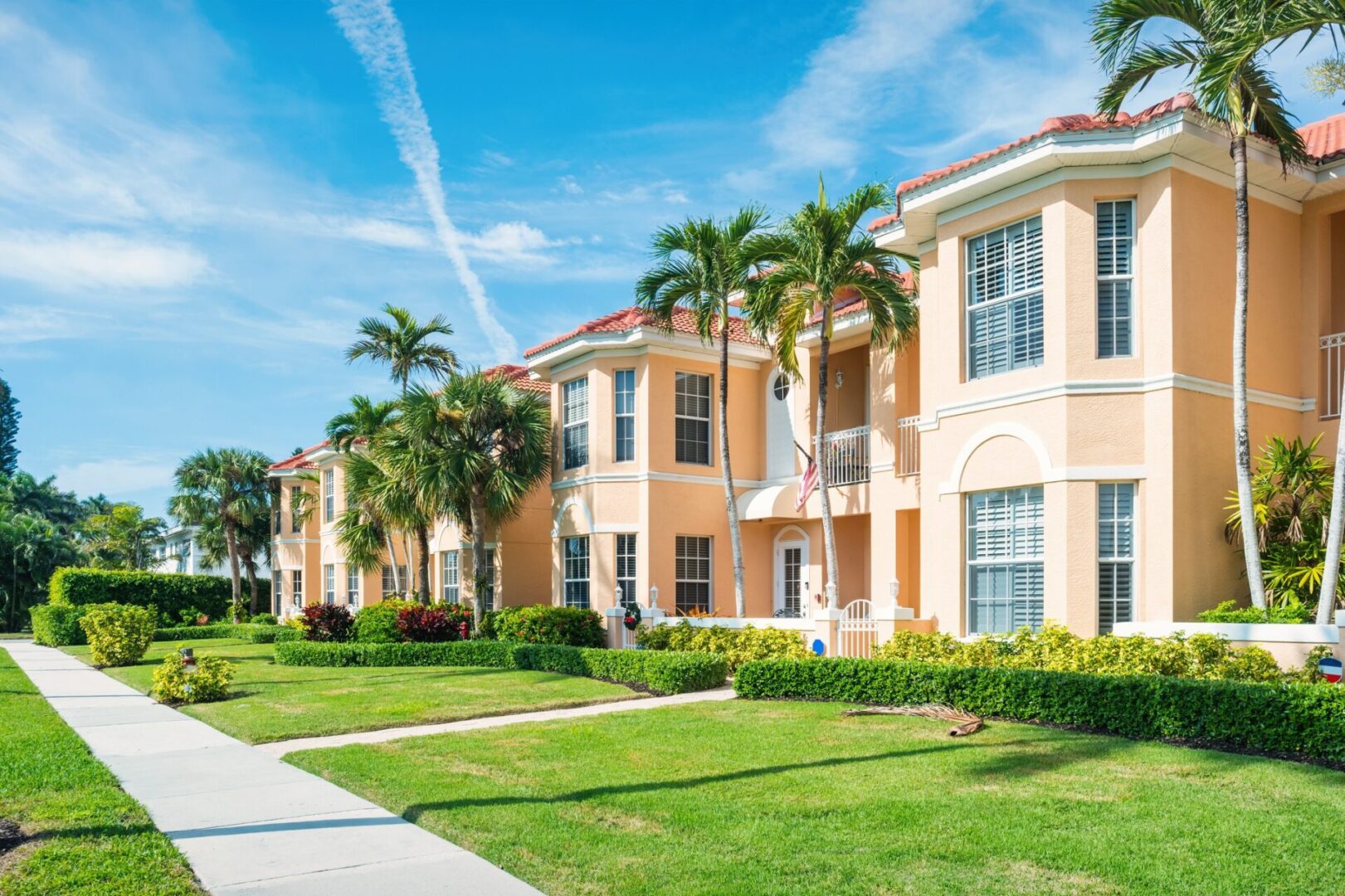 Sunny neighborhood with colorful buildings