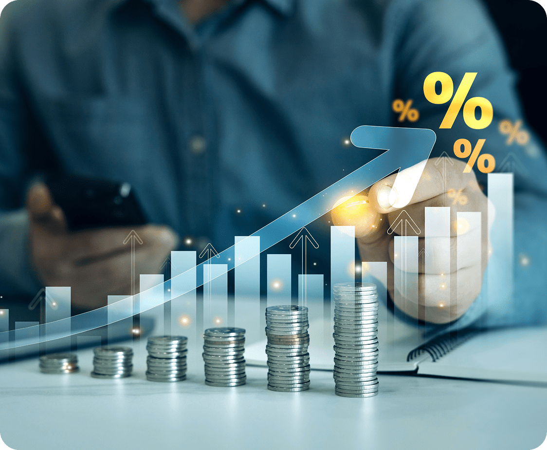 Financial growth concept with coins and graph